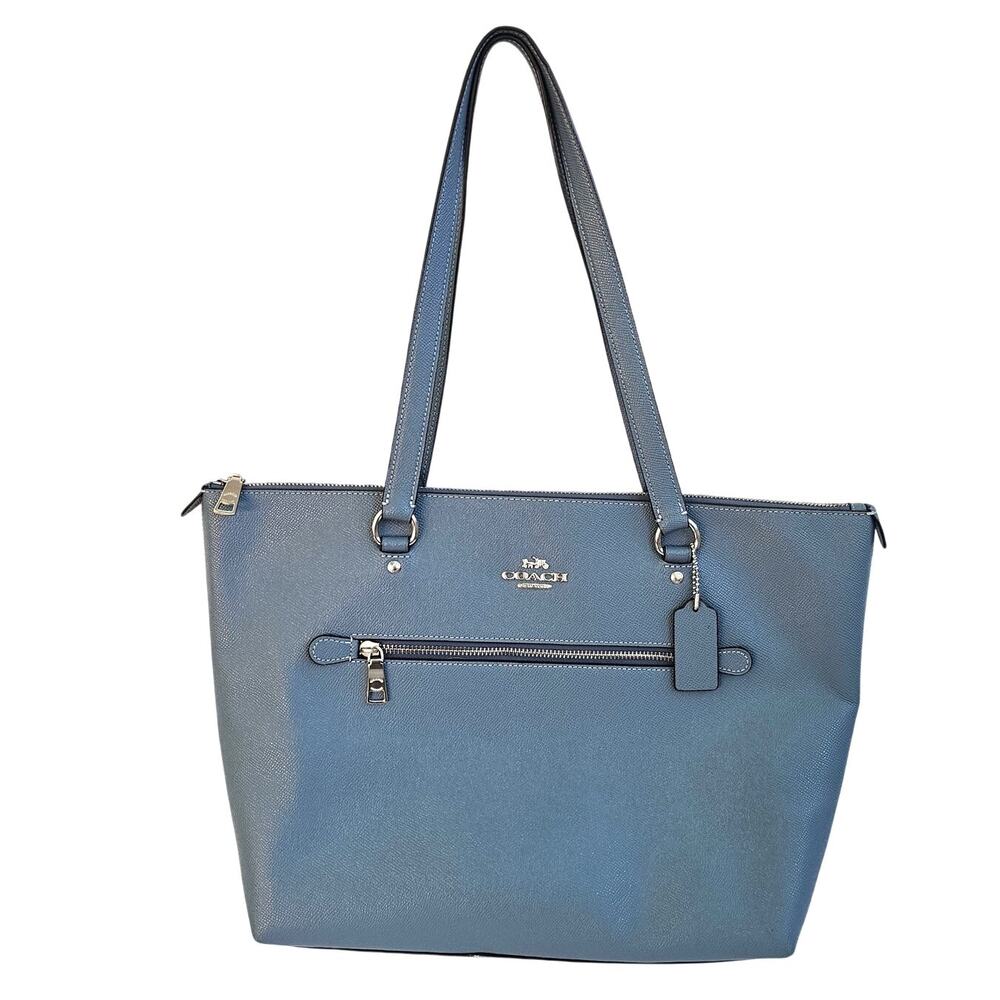 Coach Gallery Tote Blue Cross grain Leather Shoulder Bag Purse F79608